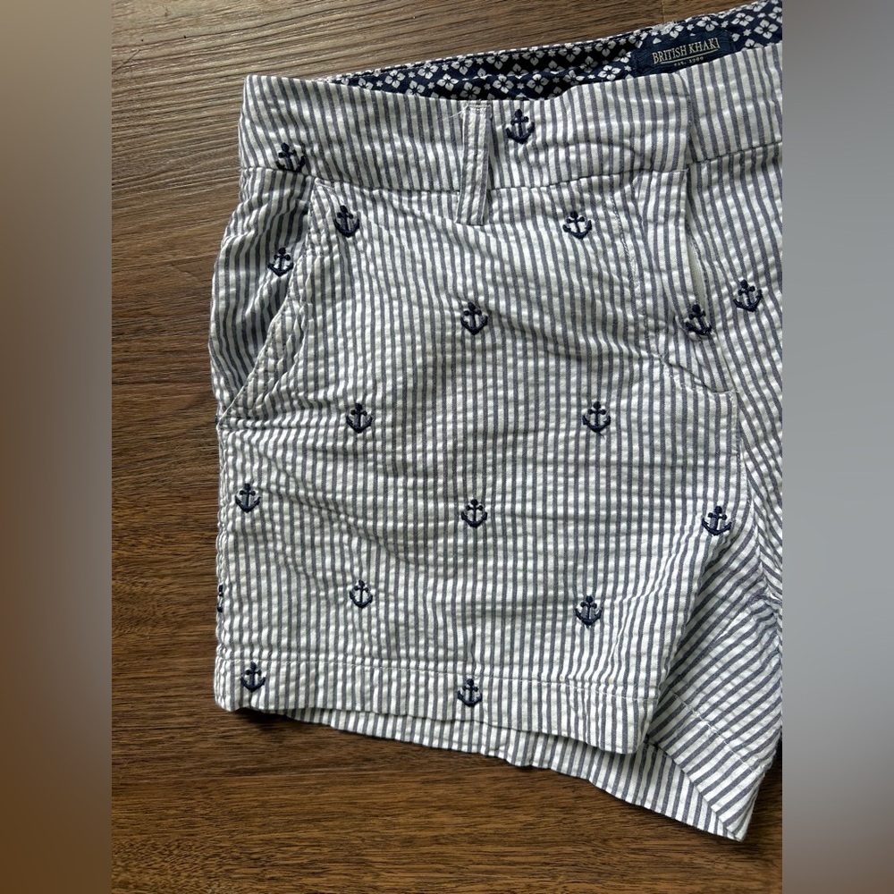 BRITISH KHAKI Nautical Pinstripe Seersucker Chino Shorts Coastal Preppy Resort 6 - Picture 3 of 11